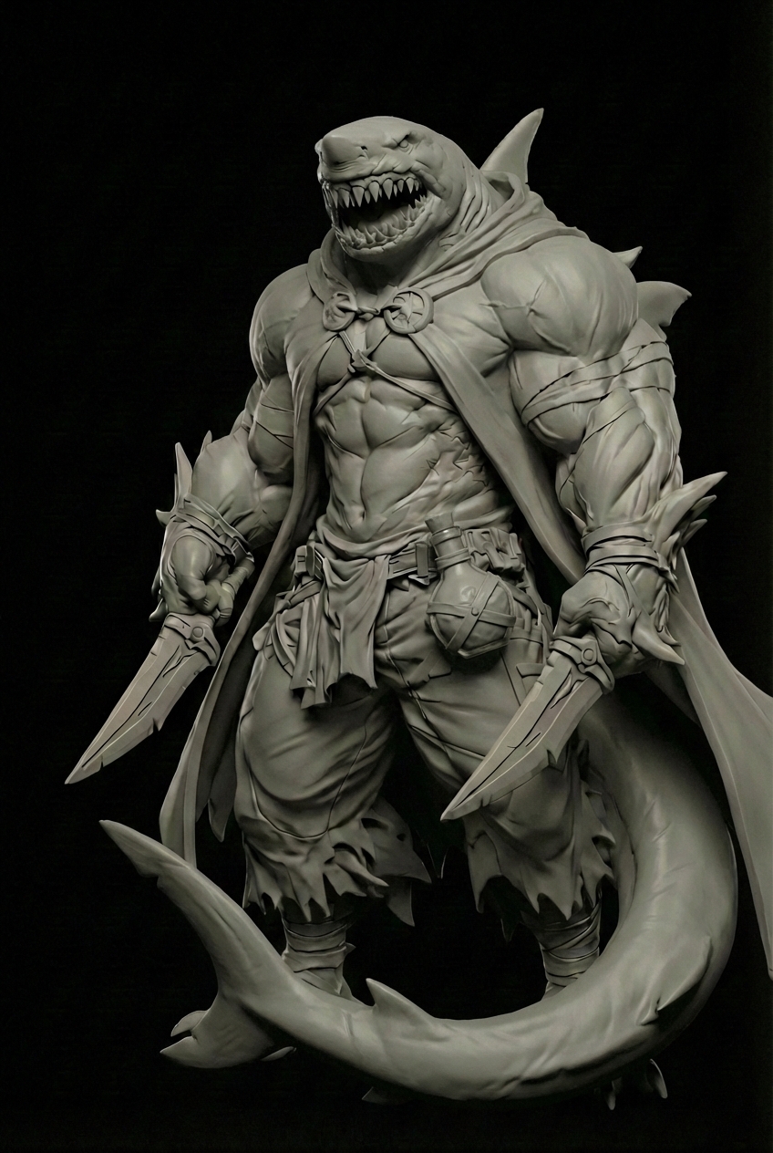 Sharkin Custom Shork the Sharkin Rogue Miniature STL - AI Generated Art